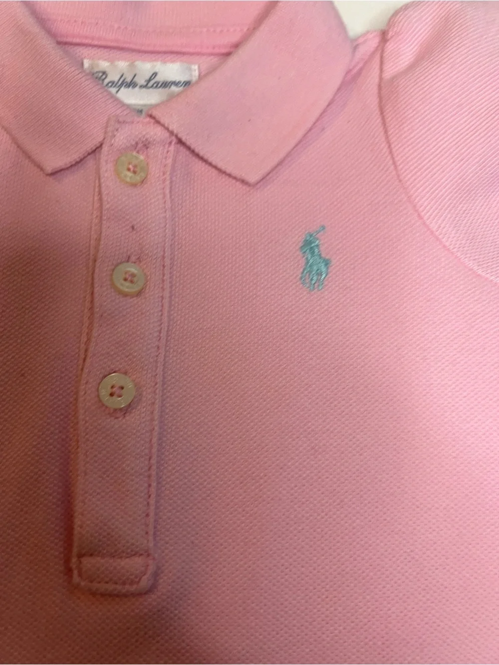 Ralph Lauren Infant Girls Pink Polo Shirt Dress with Puff Sleeves